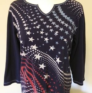 Christopher & Banks Navy with Red & White Stars Top, XL